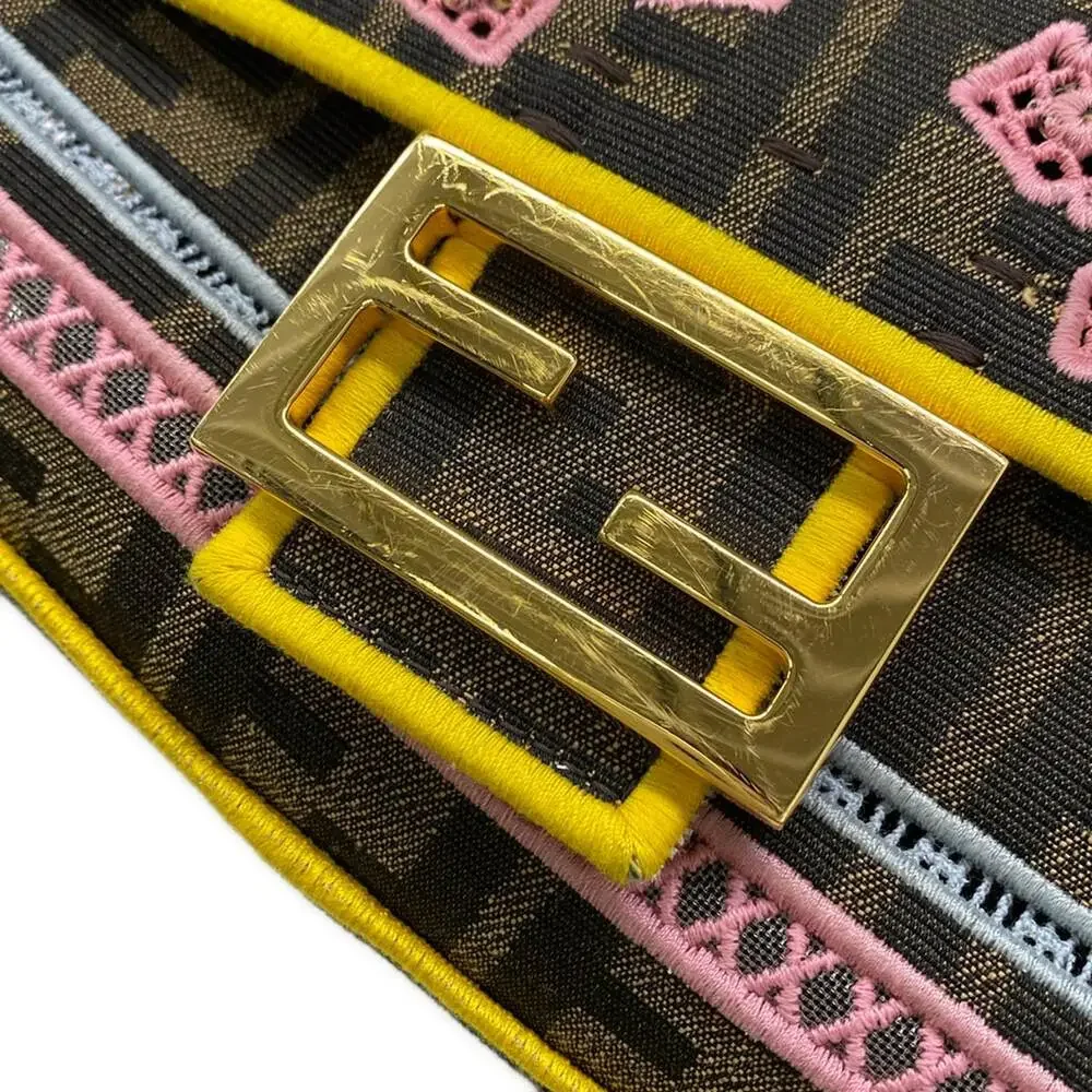 Fendi Mama Bucket Handbag 8BR600 Beige Dark Brown Multi